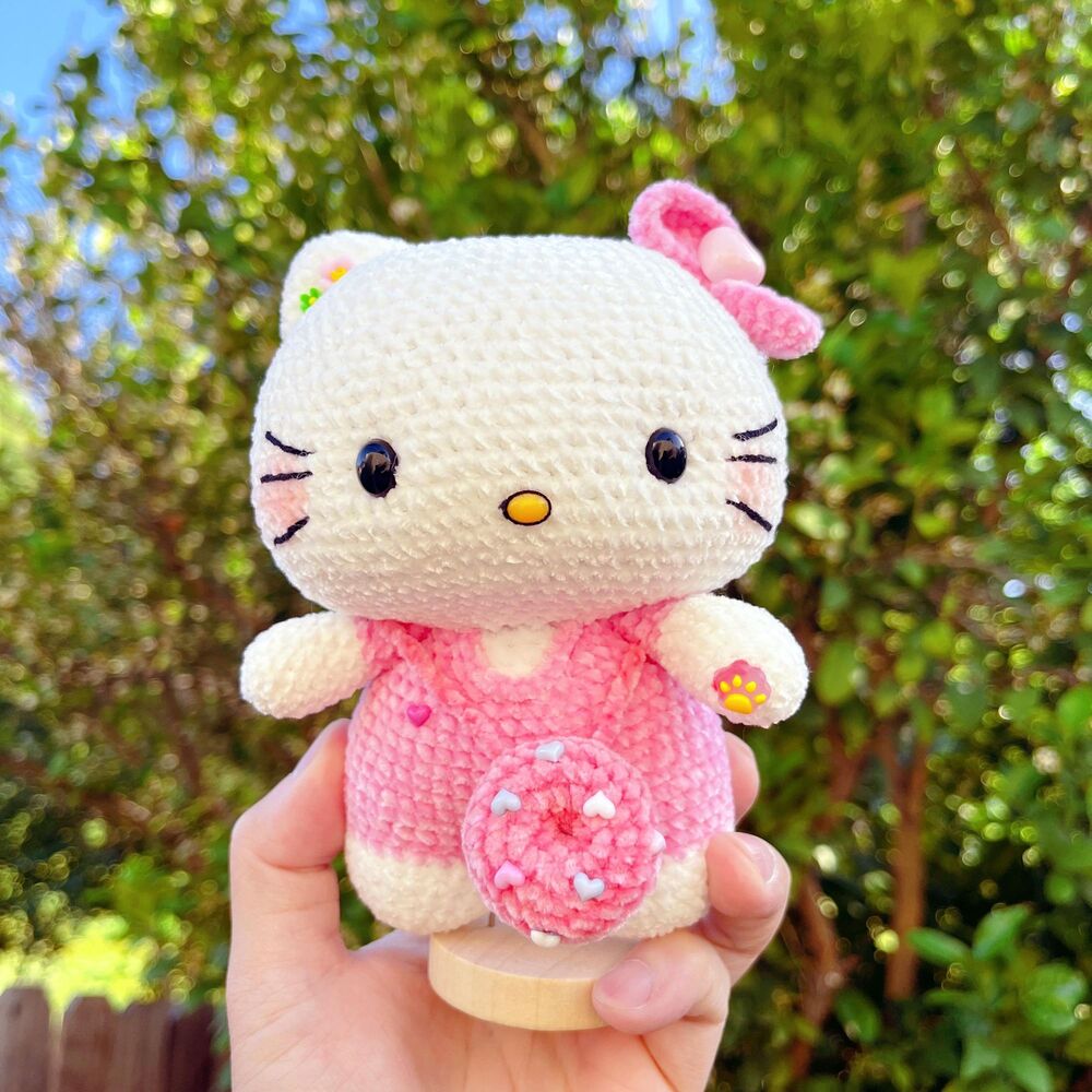Pink Hello Kitty Crochet | Donut Style Amigurumi Plush | Handmade Sanrio Gift